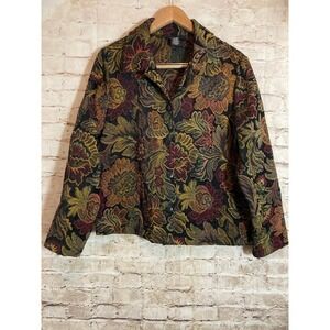 Portrait Tapestry Jacket Womens Large Button Up Dark Romantic Artsy Floral